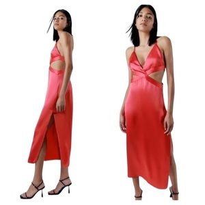 Zara satin effect pink cut out dress size small wedding bridesmaid  *flawed